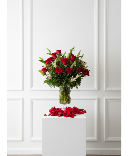 Lilies, and roses arrangement 