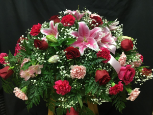 Lilies and Roses Casket Spray in Red Lake, ON | FOREVER GREEN GIFT BOUTIQUE Lilies and Roses Casket Spray in Red Lake, ON | FOREVER GREEN GIFT BOUTIQUE