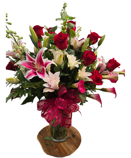 Lilies and Roses Vase Arrangement