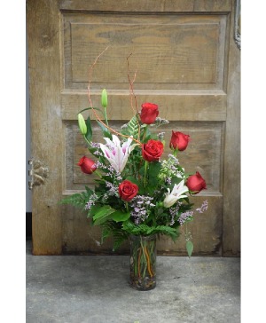 Lilies and Roses Vased Arrangement