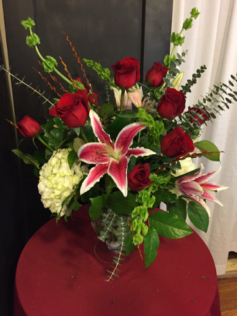 Large Lilies hydrangeas and roses Vase Arrangement 