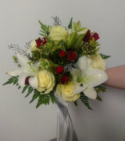 Lilies, Roses and Spray Roses Hand Tied Bouquet