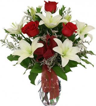 Lilies, Roses & Filler Flower Vase Arrangement