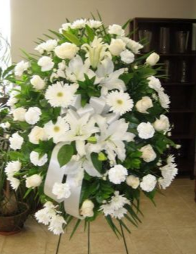 LILLY AND WHITE ROUNDED SPRAY FUNERAL PC GOOD FOR FUNERAL AND MEMORIAL SERVICES 