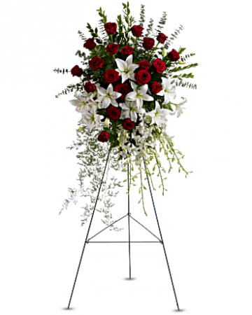 Lily and rose tribute standing spray in Berkley, MI | DYNASTY FLOWERS & GIFTS