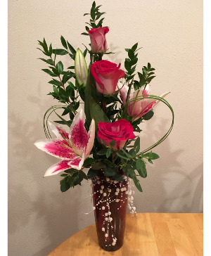 Lily and rose trio Vase Arrangement