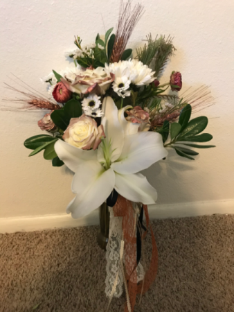 Lily & Copper Tip Rose Wedding Bouquets