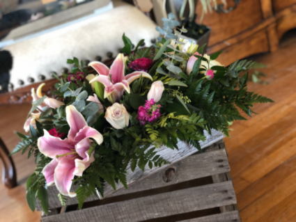 Lily flower box arrangement