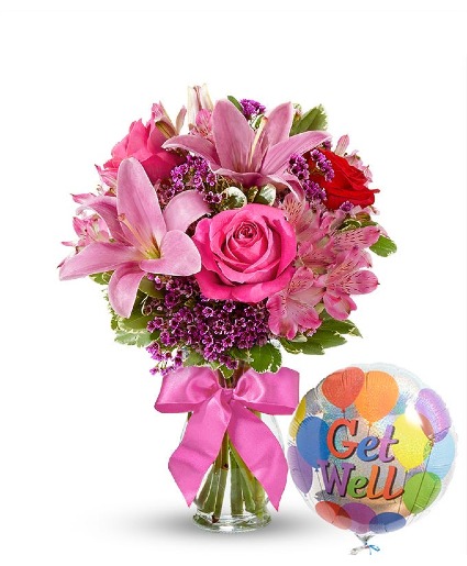 Lily & Rose Bouquet with Get Well Balloon 