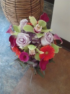 Lime Cymbidium Orchids And Gerbra Daisy Hand Tied Bouquet
