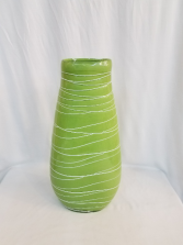 Lime Green Vase with White Swirls 