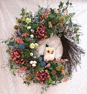 Little White Owl Wreath Permanent Botanical 