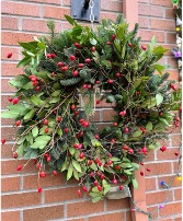 Live Rosehip & Christmas Greens Wreath Holiday