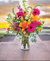  Lively Lilies & Gerberas Floral Design Vase Arrangement