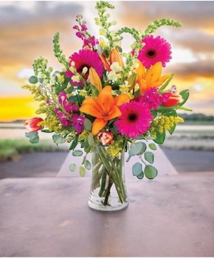  Lively Lilies & Gerberas Floral Design Vase Arrangement
