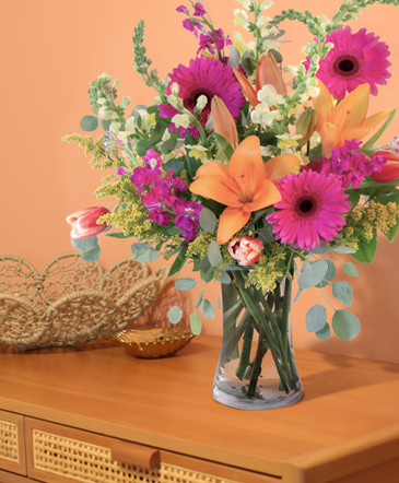 Lively Lilies & Gerberas Lifestyle Arrangement in Albany, NY | Ambiance Florals & Events