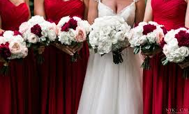 red bridesmaid bouquets