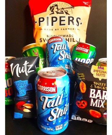 BEER BASKET FOR HIM Local 6 pack and snacks (Pipers chips sub'd with Mrs Vickies).  in Halifax, NS | Twisted Willow