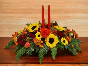 Long and Low Two Candle Centerpiece 