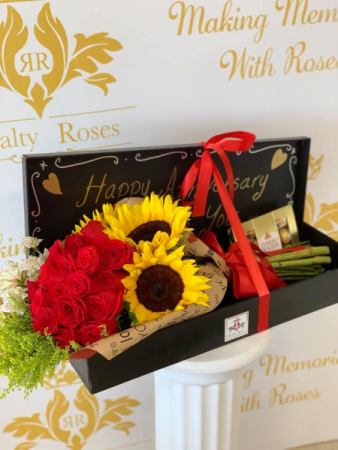 Long Box Bouquet Roses & Sunflowers Long Box Bouquet