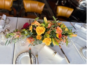 Long & Log Thanksgiving Blooms of Gratitude.  Centerpiece arrangement for dining table 