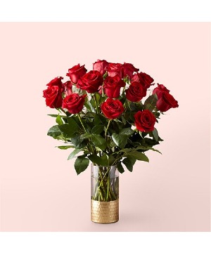  Premium Red Rose Bouquet with Gold Band Vase 