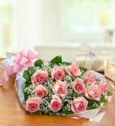 long stemmed  Premium pink roses hand-tied Bouquet 