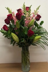 Lorraine red and pink floral arrangement