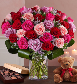 LOTS & LOTS OF LOVE ROSES Vase Arrangement candy & bear in North Fort Myers, FL | North Fort Myers Florist LOTS & LOTS OF LOVE ROSES Vase Arrangement candy & bear in North Fort Myers, FL | North Fort Myers Florist
