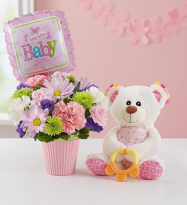 Lotsa Love Welcome Baby Girl With Bear & Balloon Local Orders only in Fort Worth, TX | DAVIS FLORAL DESIGNS Lotsa Love Welcome Baby Girl With Bear & Balloon Local Orders only in Fort Worth, TX | DAVIS FLORAL DESIGNS