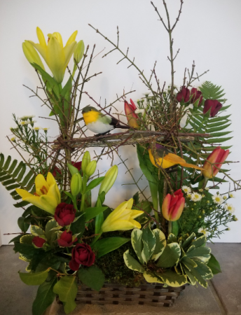 Love Bird Basket Flower Arrangement
