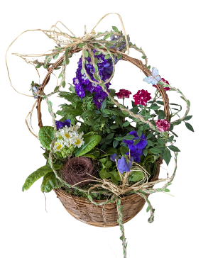 Love In Bloom A collection of blooming plants in garden basket