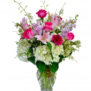 Love in Pink  Vase Arrangement  in Coral Springs, FL | Hearts & Flowers of Coral Springs