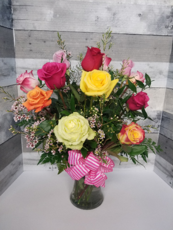 Love Is In The Air Dozen colored roses w/vase