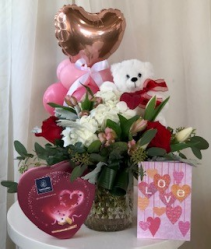 Love is Worth it All Flowers, Chocolate, Balloons Teddy Bear & Card Package