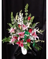 Love of Lilies cross vase arrangement