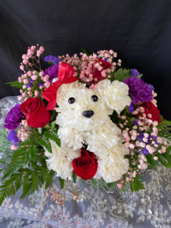 Love Puppy Puppy Carnation Flower Arrangement 