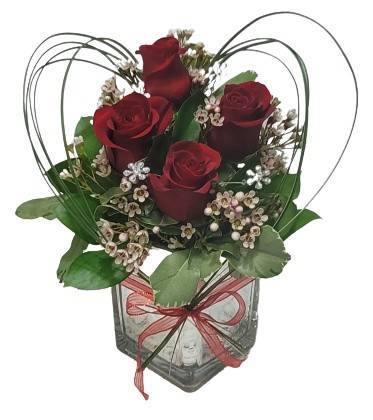 Love Squared Roses in glass cube 