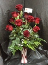 LOVE SWIRL HAND BLOWN GLASS & 12 ROSES