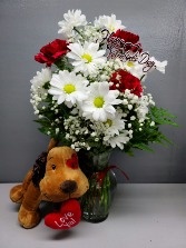 Love Ya Vase with stuffed dog