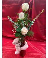 Love You Beary Much Soft Pink Rose Arrangement