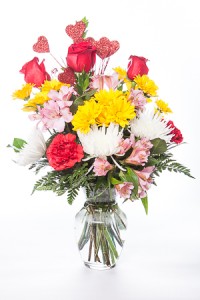 Hearts & Flowers Bouquet Mixed flowers in vase