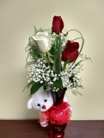 I Love You Budvase Teddy and Roses