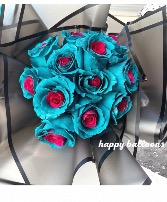 Love you forever  Roses hot pink and turquoise 