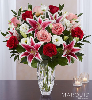 Love you till eternity Lilly and dozen rose vase in Ozone Park, NY | Heavenly Florist Love you till eternity Lilly and dozen rose vase in Ozone Park, NY | Heavenly Florist