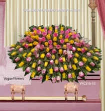 Lovely All Pink and Yellow Roses Sympathy Casket Spray