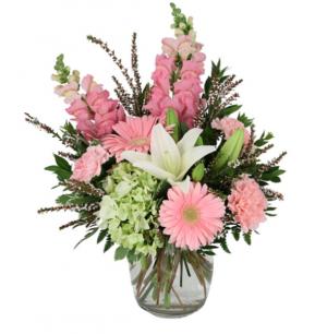 Lovely blooms in pinks & greens  Vase