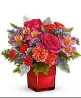 Lovely Bright  Cube Vase Arrangement