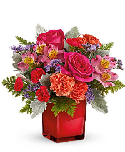 Lovely Bright Cube Vase Arrangement