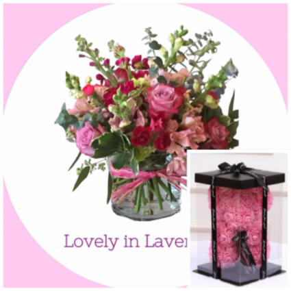Lovely in Lavender Vase with Bear Special